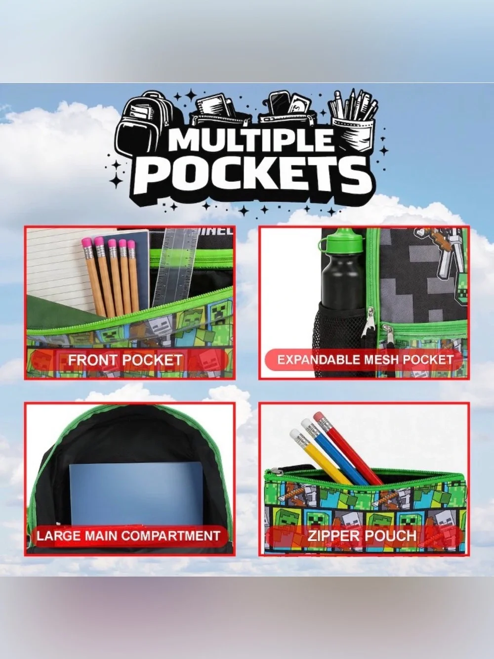 Minecraft Backpack Set with Lunch Box